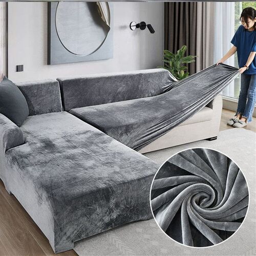 Velvet Plush L Shaped Sofa Cover For Living Room Elastic Fur