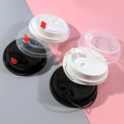 90口径一次性奶茶盖磨砂注塑杯盖防漏盖奶茶平盖注塑黑色球盖