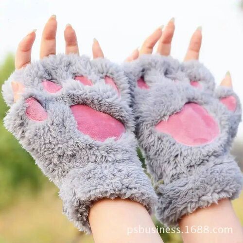 Cat Claw Gloves Winter Cute Cartoon Cat Girls Fingerless Glo