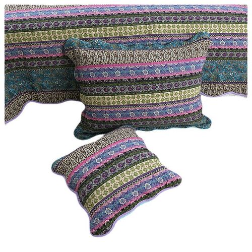 Pastoral Style Bed ver Quilted Three-piece Set Striped Cotto