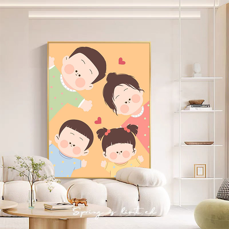 可爱全家福手绘定制数字油画diy填充色卡通一家人丙烯温馨装饰画,家居饰品,DIY/数字油画,淘宝优惠券,粉丝福利购,淘宝优惠卷