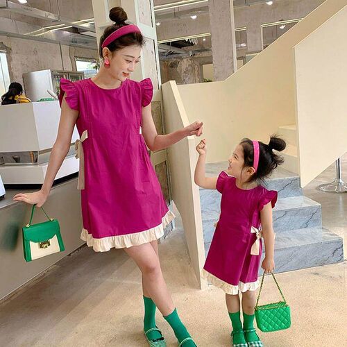 Summer Parent-Child Dress For Girl Baby Dragon Fruit Color M