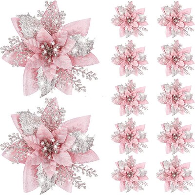 5pcs 14.5cm Glitter Artifical Christmas Flowers Mreey Christ