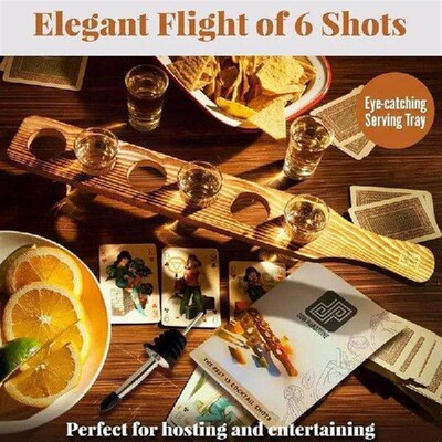 Tequila Serving Tray Wooden Drink Serving Tray with 6