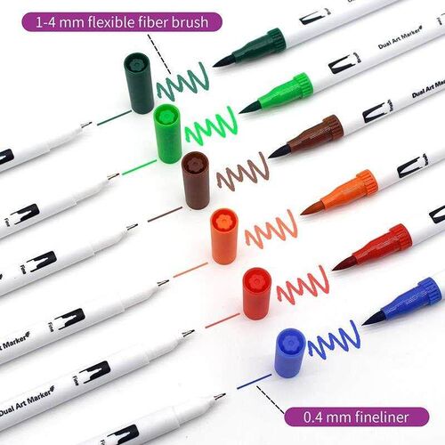 120 Colors Dual Tip Brush Marker Pens Art Watercolor Finelin