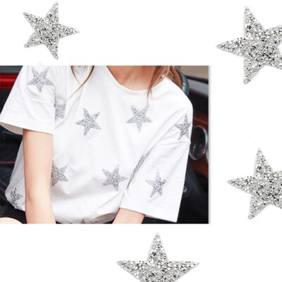 4/6/8cm Hotfix Jet Hematite Star Rhinestone Mixed Embroidere