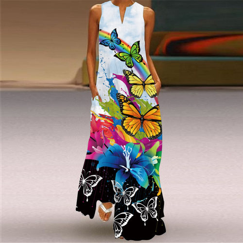 Summer Long Dress Womens Elegant Robe  Party Sleeveless