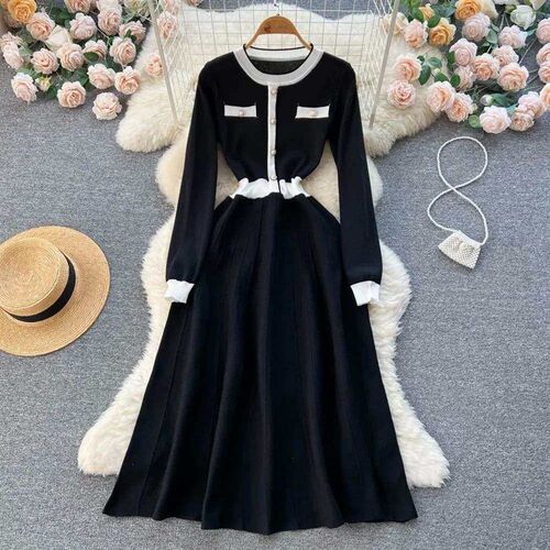 Women Long Knit Red Sweater Dress Autumn Winter Knitted Plea