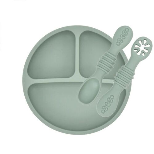 3Pcs  Baby Safe Silicone Suction Dining Plate Learning Spoon