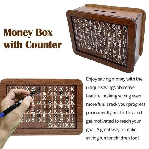 Euro Saving Money Box Piggy Bank Cash Wooden Savings Challen