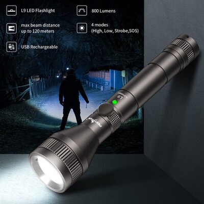 PEETPEN L9 USB Rechargeable LED Flashlight Pocket Torch 4 Mo