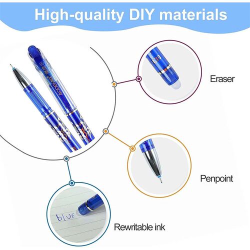 Black Blue Red Erasable Gel Pens Set Refill 0.5mm Ballpoint
