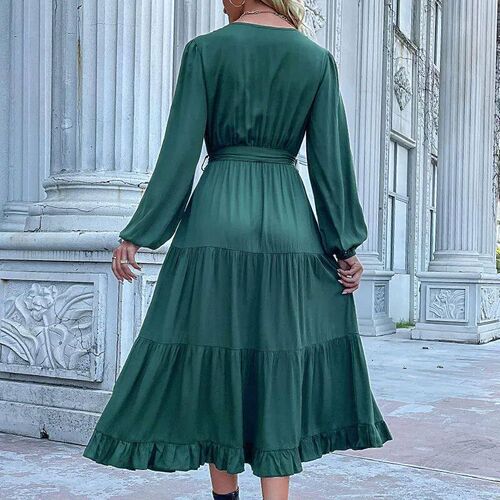 2024 Women Casual Long Sleeve v Neck Fall Dress Bohemian