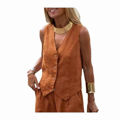 Solid to color wear linen outerwear sleeveless solid cotton