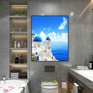 卫生间装 酒店浴室挂画洗手间厕所墙面壁画 饰画自粘沙滩地中海风格