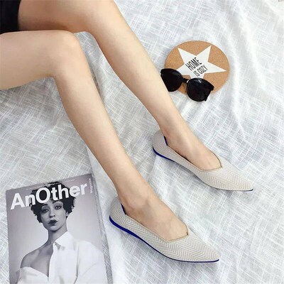 Womens Flat Shoes Ballet Breathable Knit Pointed Flats Mocc