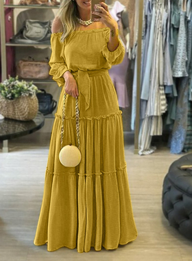 Ethnic Printed Drape Hem Floor-Length Dress Women Spring