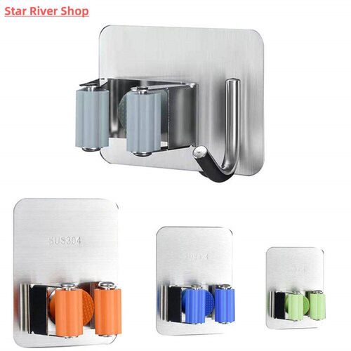 304 Stainless Steel Hooks Multi Wall Mounted Mop Organizer H