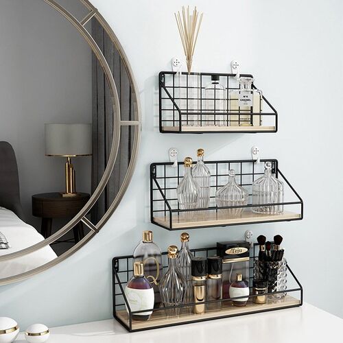 Wooden&Iron Wall Shelf Organizer Holder Kitchen Supplies She