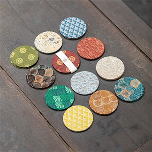 茶具垫织锦杯垫面杯托布艺圆形杯垫隔热垫茶壶垫(5片装)