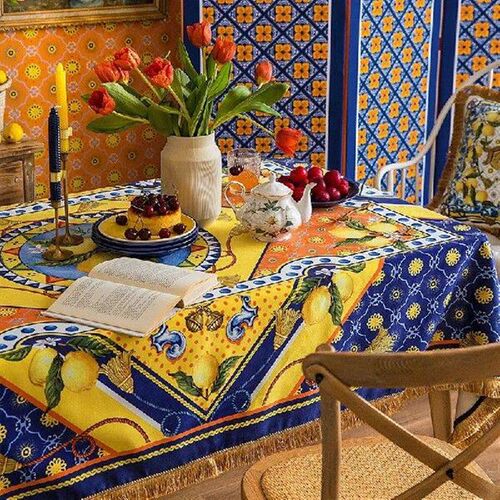 Summer Lemon Print Tablecloth Home Luxury Velvet Dining