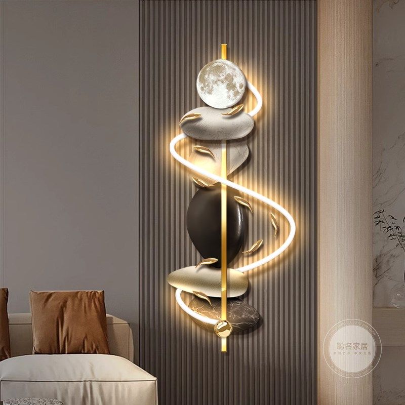 石来运转客厅格栅装饰挂件画九鱼图电视背景墙高级感灯画玄关挂画