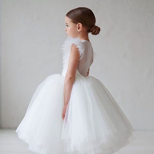 Girls Princess Dress Sequins White Lace Tulle Wedding Birthd