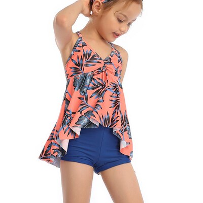 2022 Girls Floral swimsuit two-pieces swimwear kids sleevele