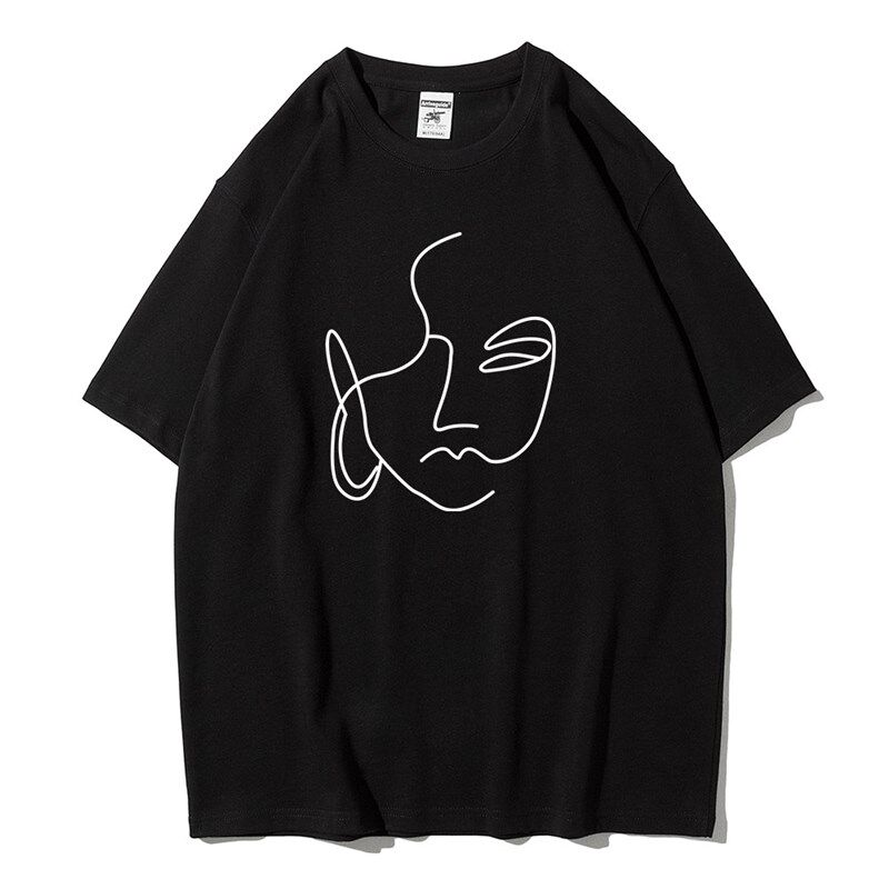 Artistic Face Graffiti Cotton Print Women Tshirt Casual图片