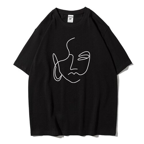 Artistic Face Graffiti Cotton Print Women Tshirt Casual
