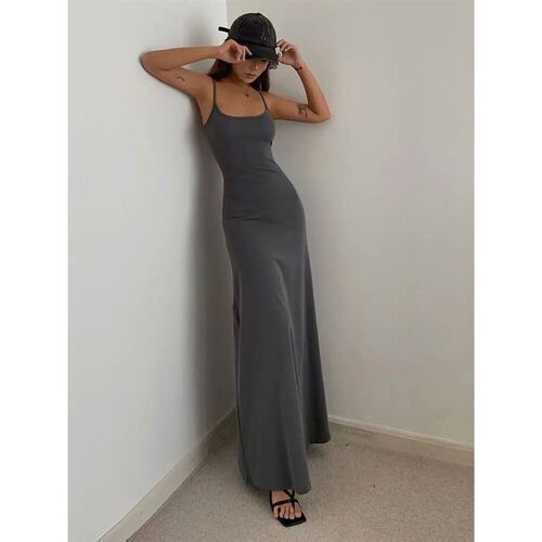 Womens Slim-Fit Halter Neck Midi Dress Elegant Bodycon
