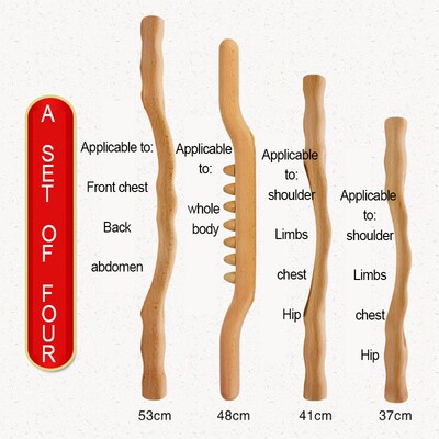 4Pcs Scraping Stick beech wood Back Shoulder Neck Waist Leg
