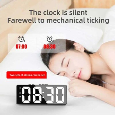 LED Electronic Mirror Alarm Clock Digital Clock Sound Contro