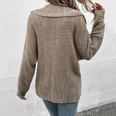 Knitted Ribbed Women Sweater  Long-Sleeved Pullovers Solid