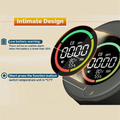 3-in-1 Portable Carbon Monoxide Detector Rechargeable Mini
