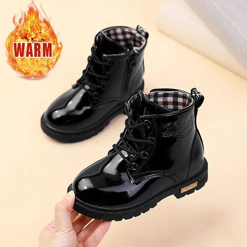 2025 New Winter Children Shoes PU Leather Waterproof Plush B