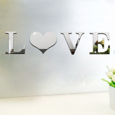 Silver 26 Letters DIY 3D Mirror Acrylic Wall Sticker Decals