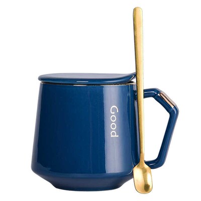 Creative  Ceramic Mug with lid spoon water  coffee cu