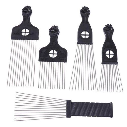 Black Fist Afro Metal Comb African Hair Pik Comb Brush Salon