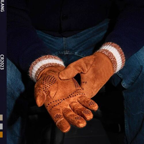 1 Pair Autumn Winter Suede Warm Gloves for Man Outdoor Windp
