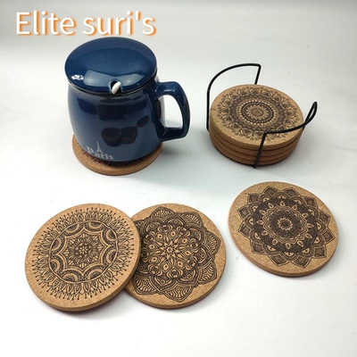 6Pcs/1Set Nordic Mandala Design Round Wooden Coasters Table