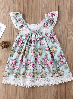 2-7Y Baby Girls Summer Dress Kids Clothing Sleevelss Lace Fl