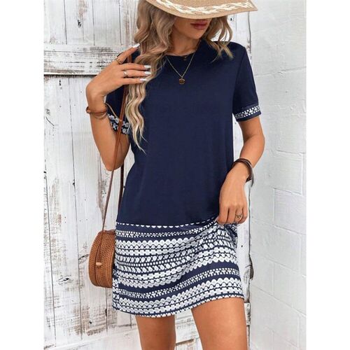 Womens Short Sleeve Bodycon Dress Geometric Print Spring