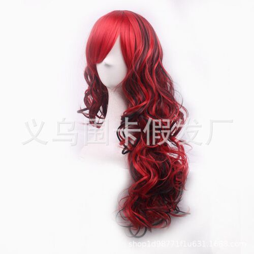 Black And Red Universal Cos Wig Long Curly Hair Large Wavy S