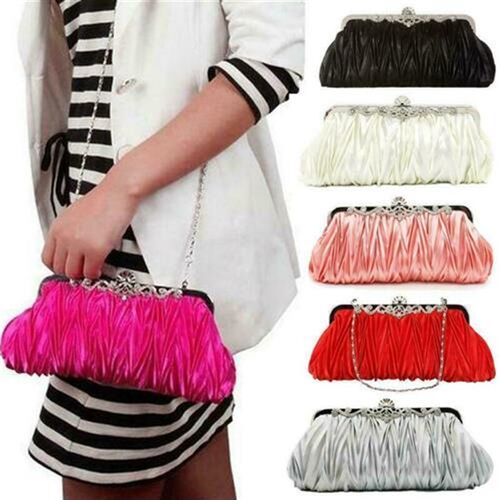 Women Crystal Satin Small Evening Clutch Bag Ladies Elegant
