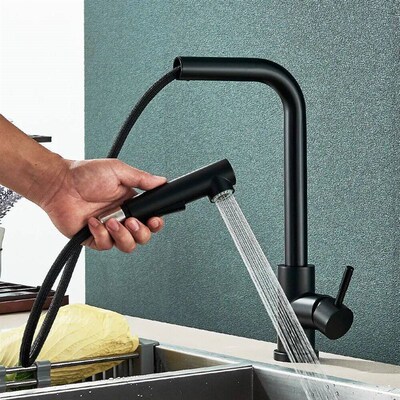 Black Pull Out Kitchen Sink Faucet Flexible 2 Modes Sream &