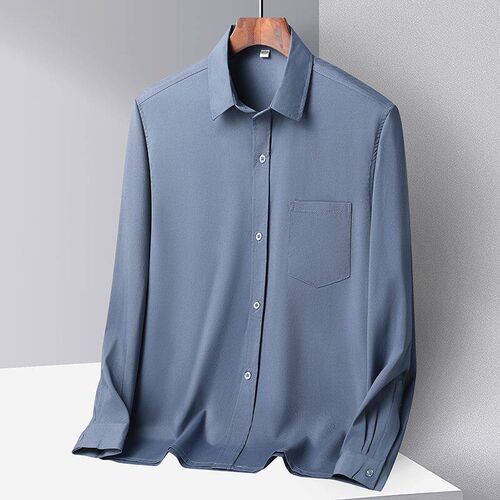 Middle-aged And Elderly Mens Ice Silk Casual Shirts, Thin D