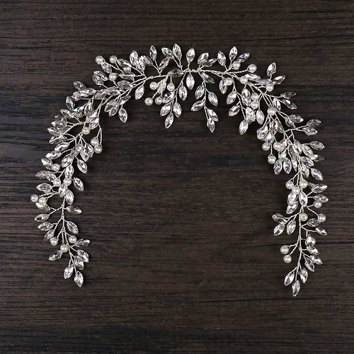 AiliBride Pearl Crystal Headband Wedding Hair Vine Tiara Hea