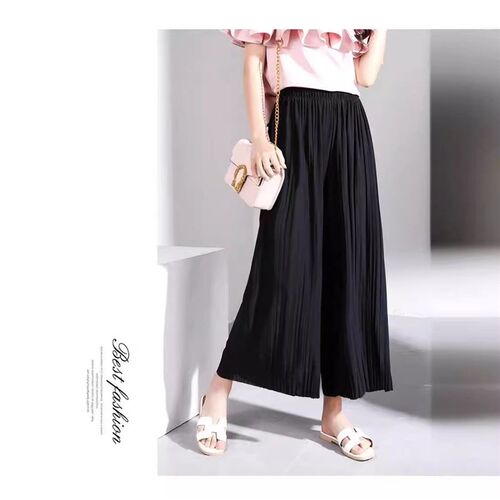 20 Wide Leg Pants Womens Pleated Chiffon High Waist Looseni