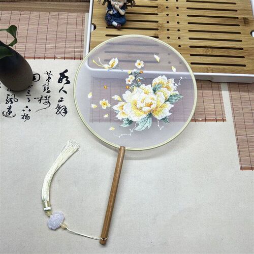 Chinese Double-Sided Embroidery Hand Held Fan China Han Anci